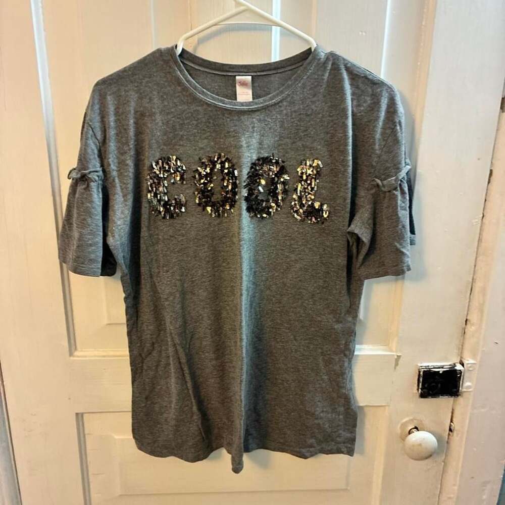 Justice Cool Sequin Embellished Gray T-Shirt